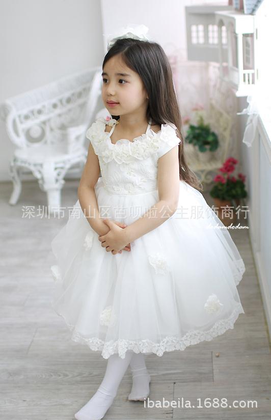 女童白色婚纱花童礼服 女童表演服 公主裙 蓬蓬连衣裙 2014新款