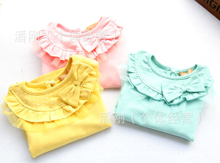 J1608-50【韩单】纯棉波点花边领子蝴蝶结童