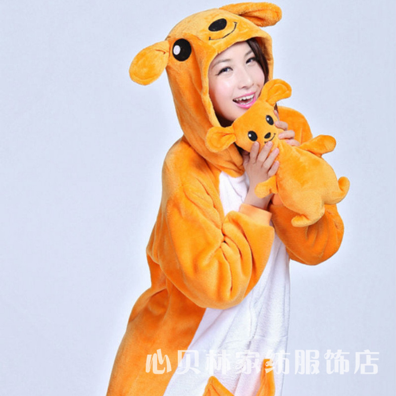 秋冬<em>保暖</em>加厚<em>连体睡衣女</em> 卡通袋鼠睡衣 法兰绒
