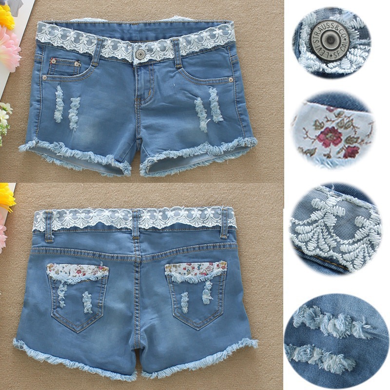 2014夏新款韩版浅色弹性<em>女牛仔短裤</em>热裤 免费