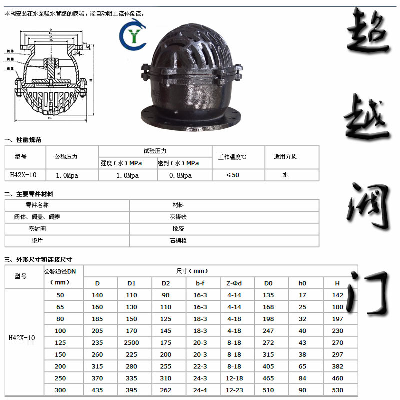 新乡阀门厂家供应 h42x-10 铸铁材质 水泵 底阀