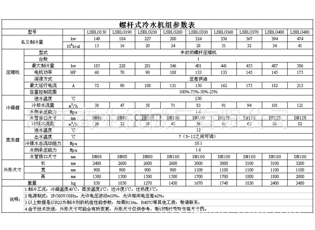 螺杆冷水机组参数表1