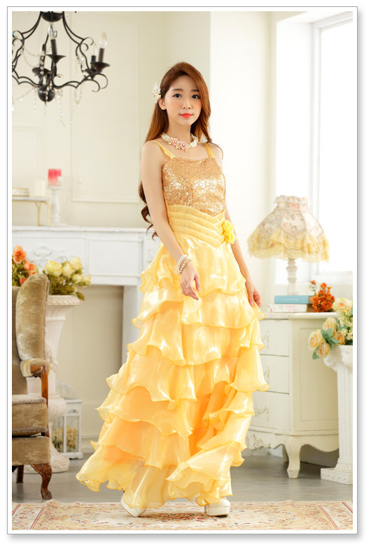 the fat Extra large Women's wear Plus Size Fattening evening party Ruffles camisole longuette Evening dress Dress 9725