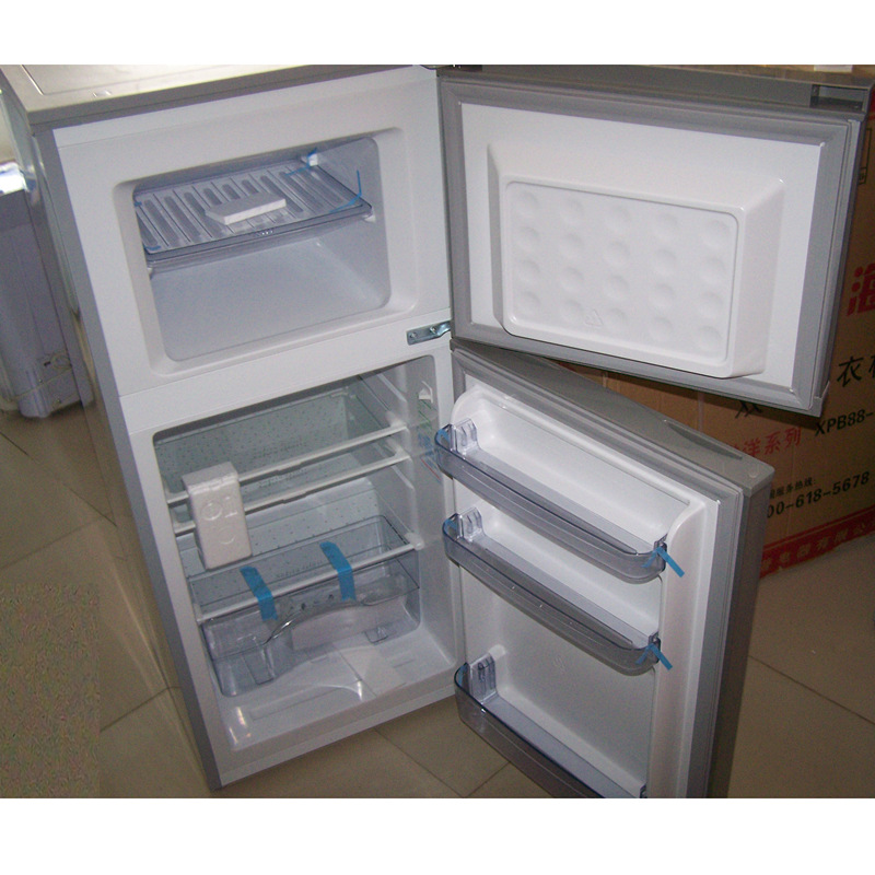 热销新款奥马bcd-118bqj拉丝银冰箱 双开门制冷设备 省电家用电器