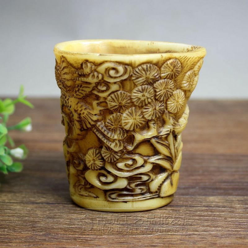 古玩杂件批发收藏仿古骨雕工艺品纯手工雕刻寿星杯子摆件手把件