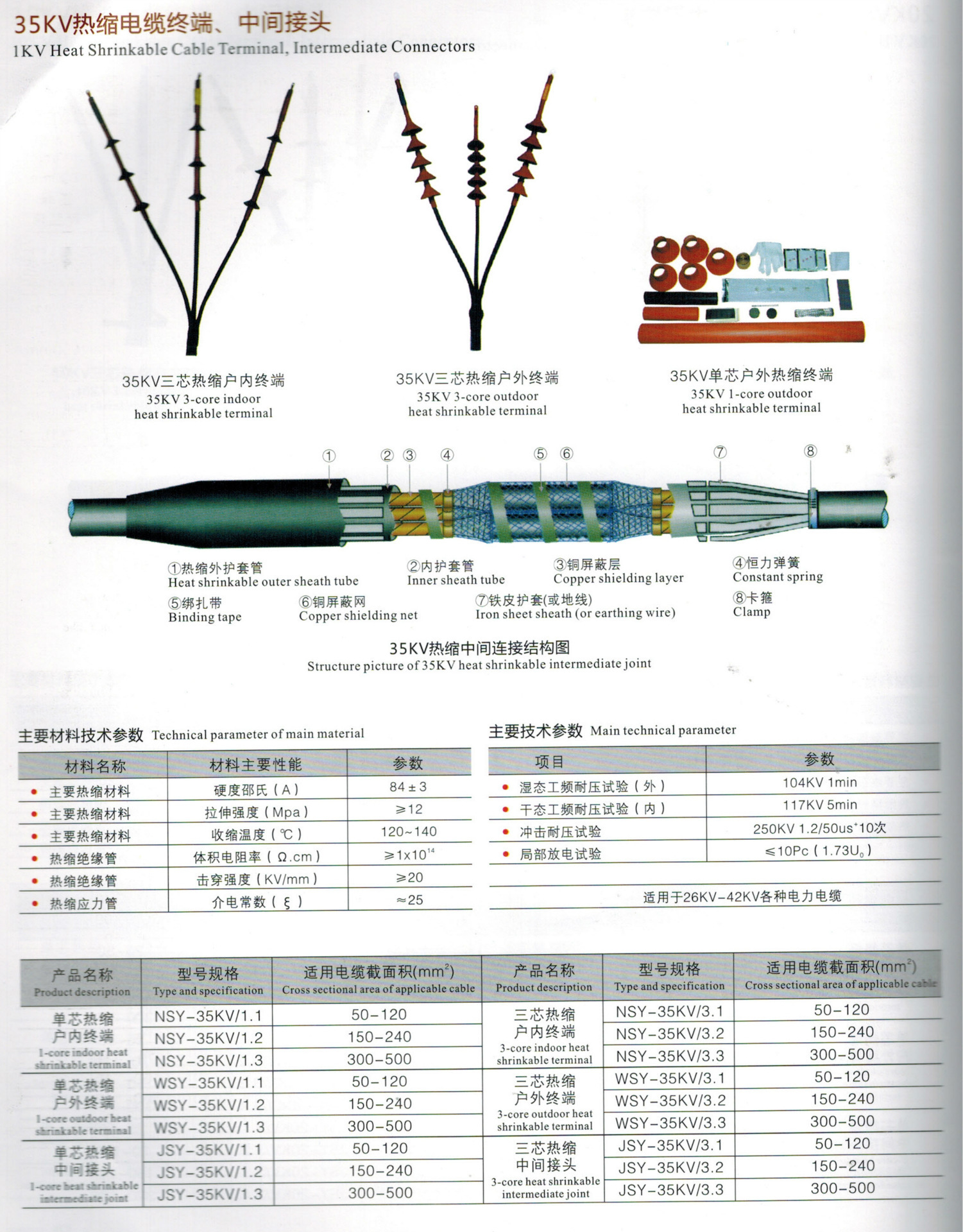 35kv热缩nsy-35/1.2三芯户外终端头高压电缆头 电缆附件热缩终端