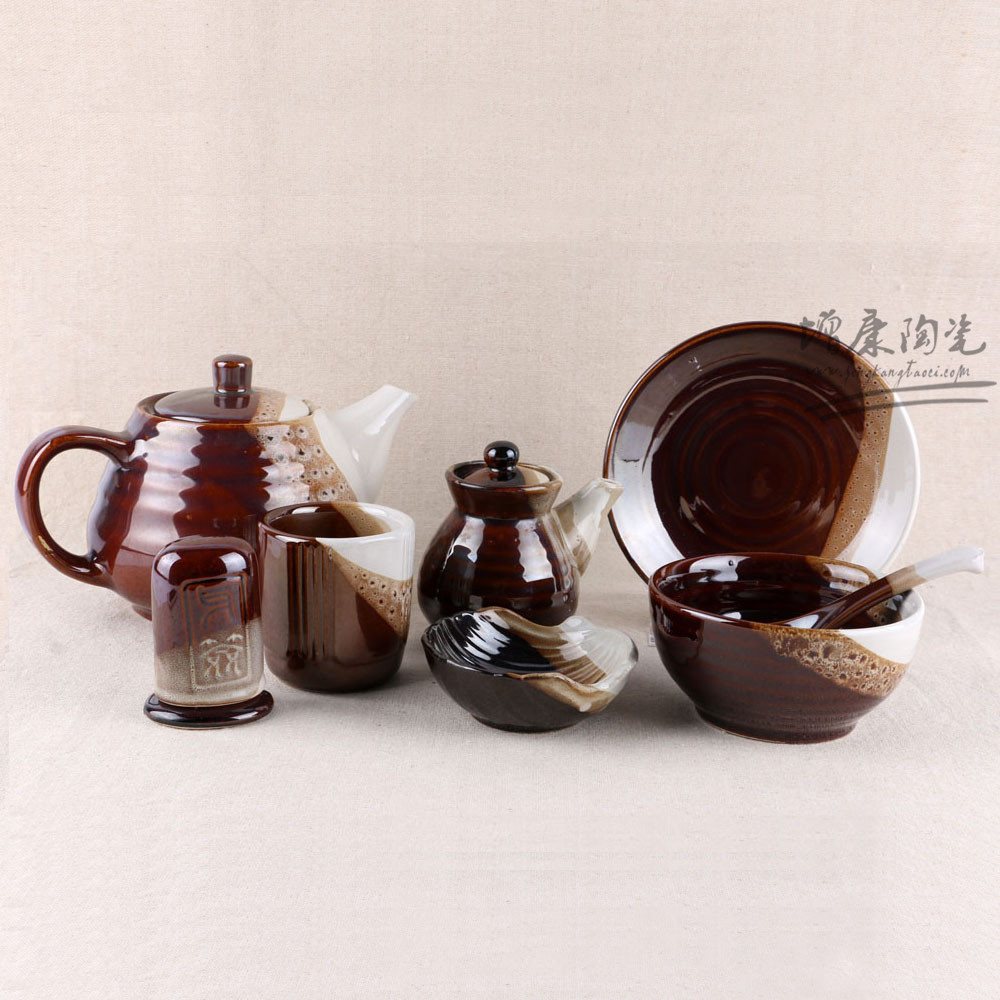陶瓷餐具套装 农家院粗陶土陶餐具 餐具组合套装碗碟盘杯勺
