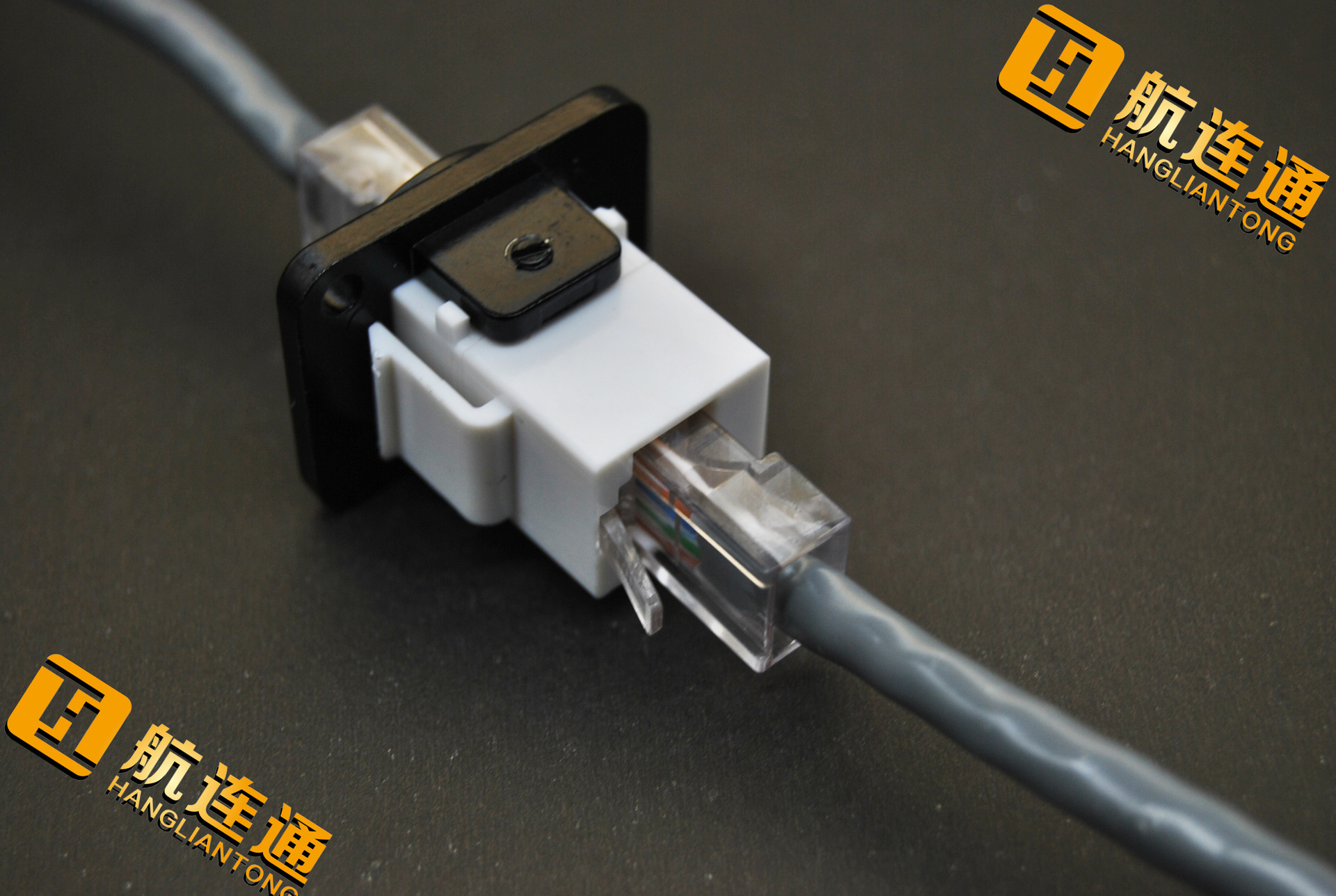 简易rj45航空插座前后安装 d型金属法兰穿通插座卡口式防水连接