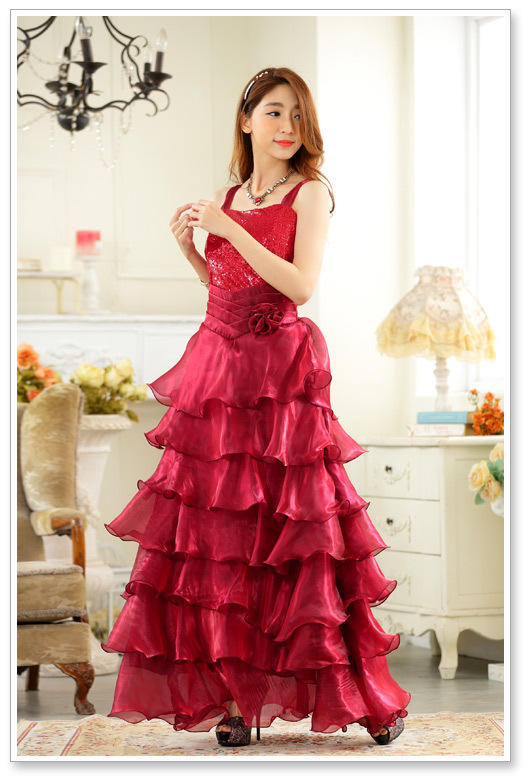 the fat Extra large Women's wear Plus Size Fattening evening party Ruffles camisole longuette Evening dress Dress 9725