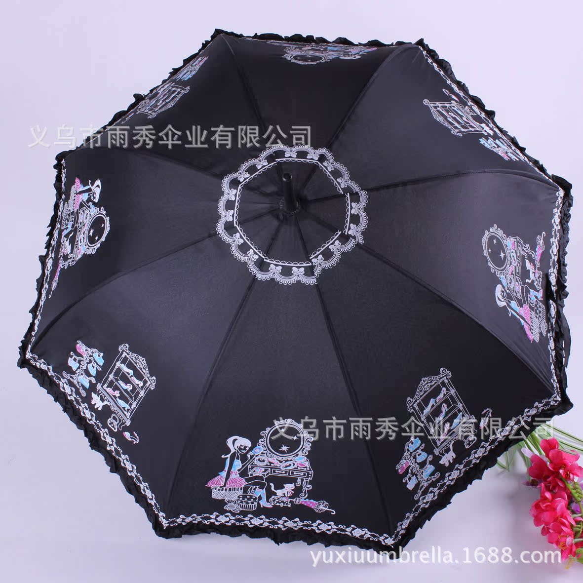 雨秀 阿波罗伞 直杆伞 纤维伞架带裙边弯手柄 外贸