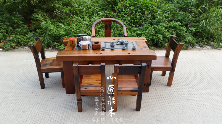 心匠老船木家具古船木茶桌茶台 沉船木茶几 原生态小茶桌石磨实木