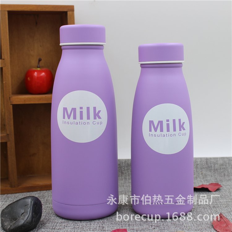 供应韩版创意糖果色milk大肚保温杯 不锈钢双层牛奶杯