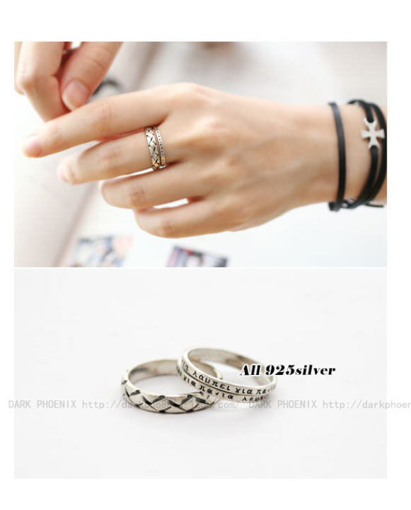 【925纯银素银泰银戒指希腊古典字母文字戒指