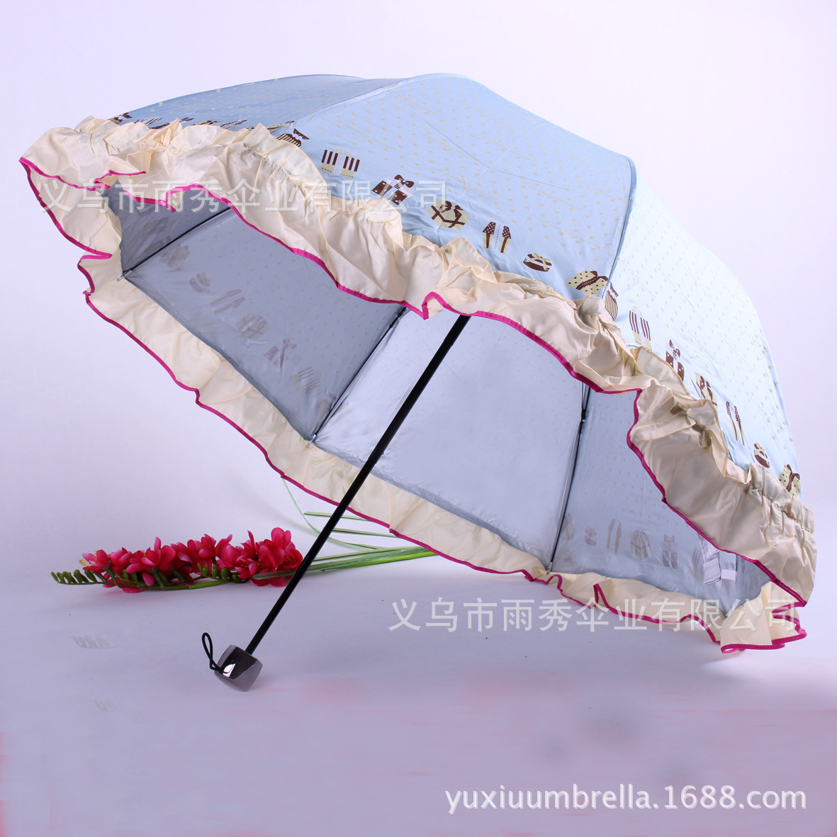雨秀 三折阿波罗大花边伞 雨伞现货批发