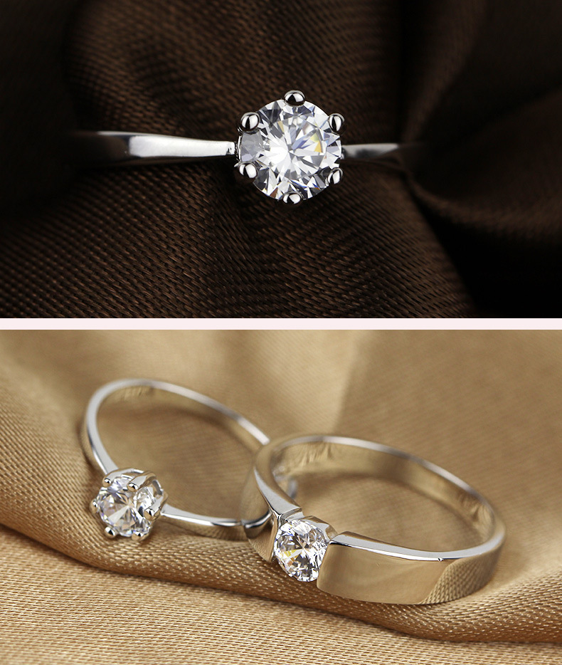 厂家直销 白铜银饰品s925纯银戒指 情侣对戒 男女六爪