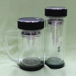 厂家定制 双层透明玻璃杯高档黑水晶底广告礼品加工印字办公杯