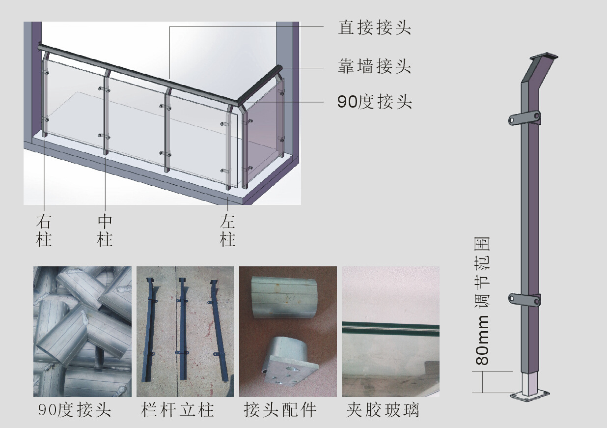 专业生产铝合金玻璃栏杆立柱 面管 护栏配件夹胶玻璃构建