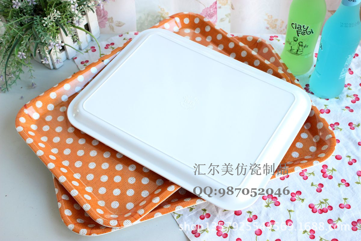 批发密胺仿瓷托盘长方形光面塑料果盘花色蛋糕盘子酒店客房茶水盘