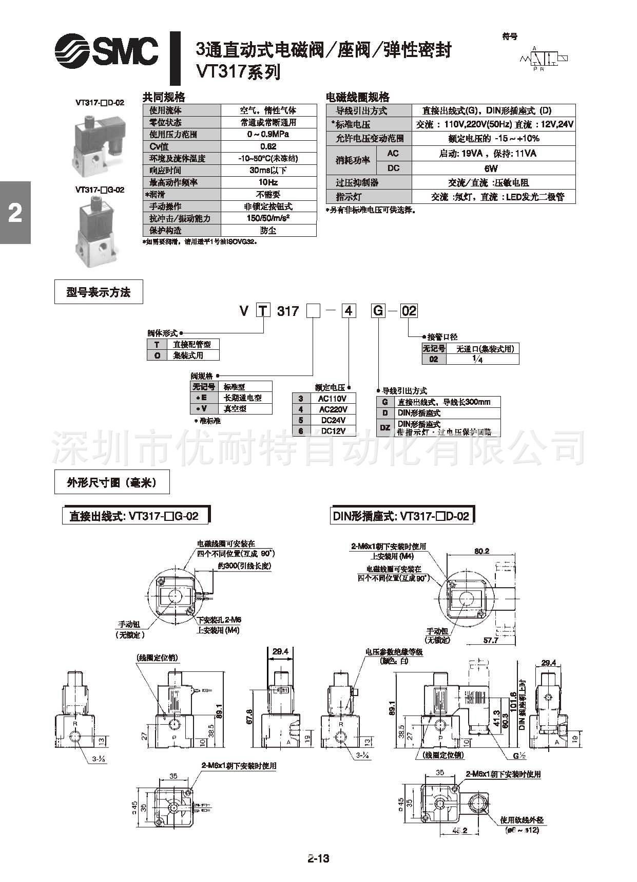 smc电磁阀 vt317v-5dz-02 3通直动式真空电磁阀