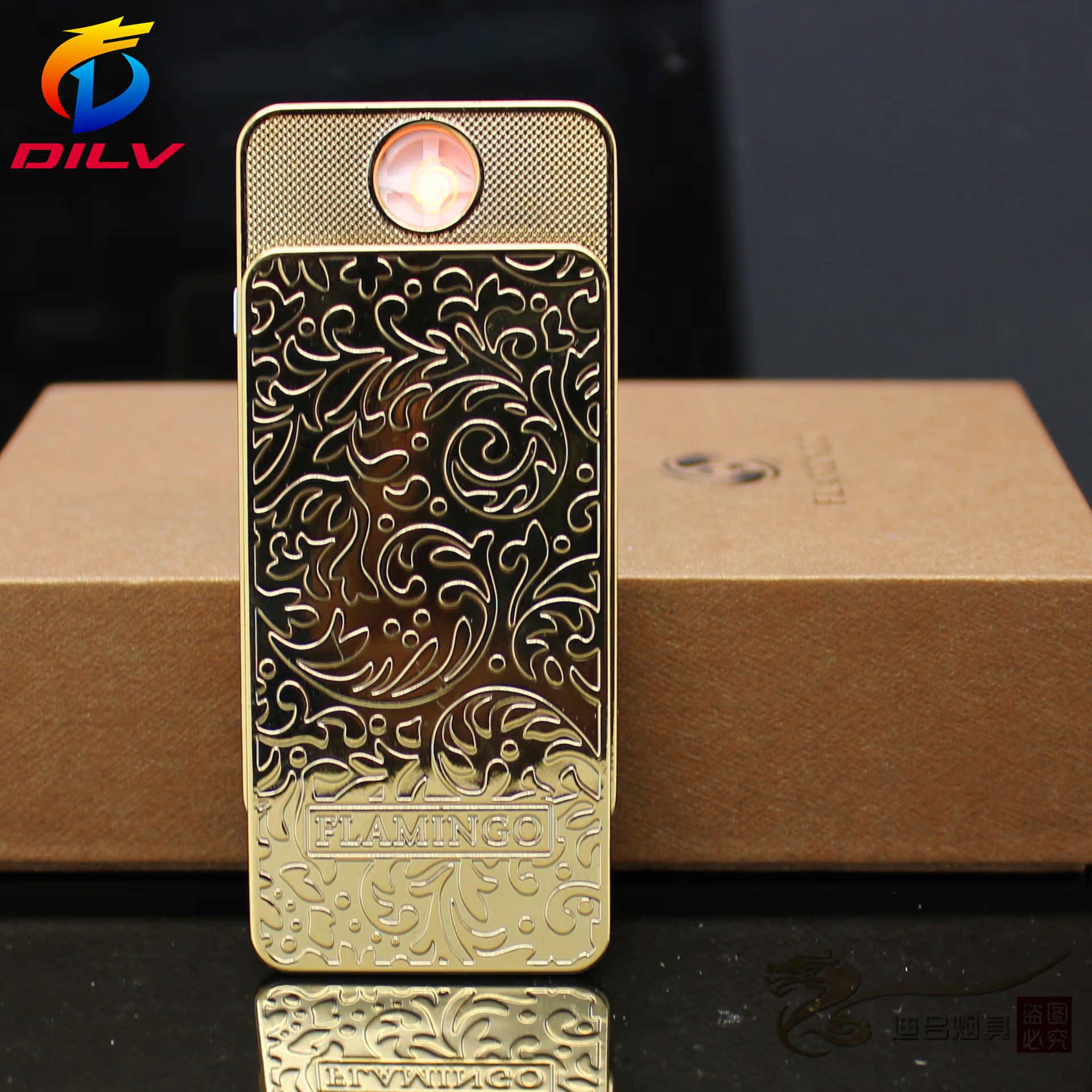 首饰店专卖24k镀钛金金富贵花金属usb充电打火机可个性化定制logo