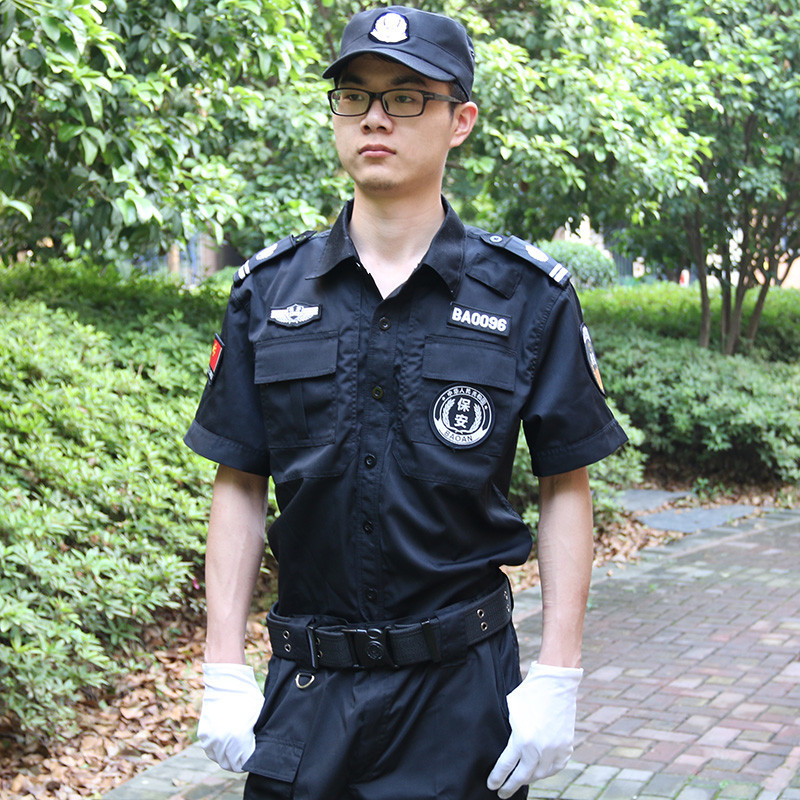 批发保安特战服 夏季机场地铁执勤服 新式黑色短袖作训特训服套装图片