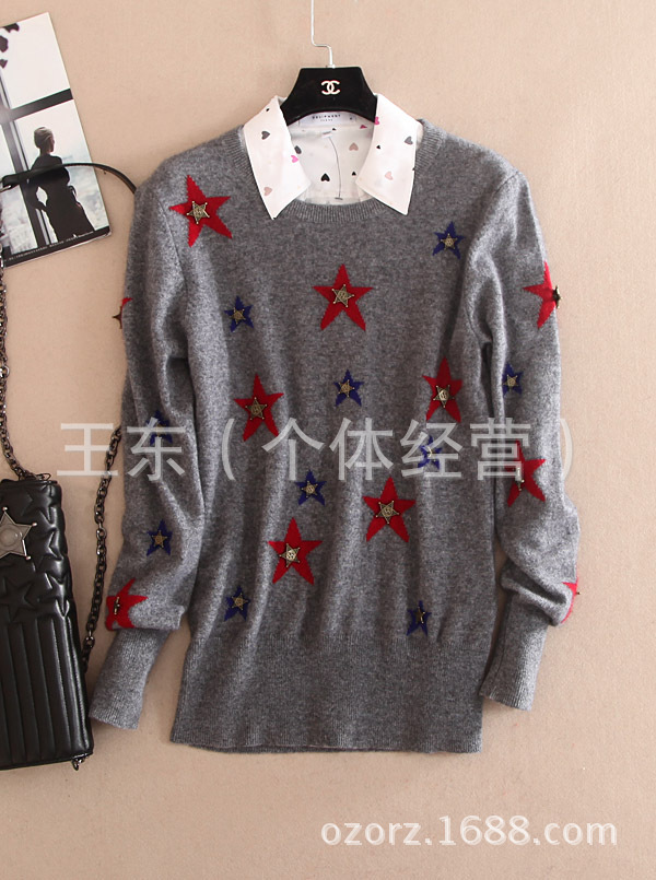 演绎 周迅同款巴黎达拉斯 星星纯羊绒针织衫 套