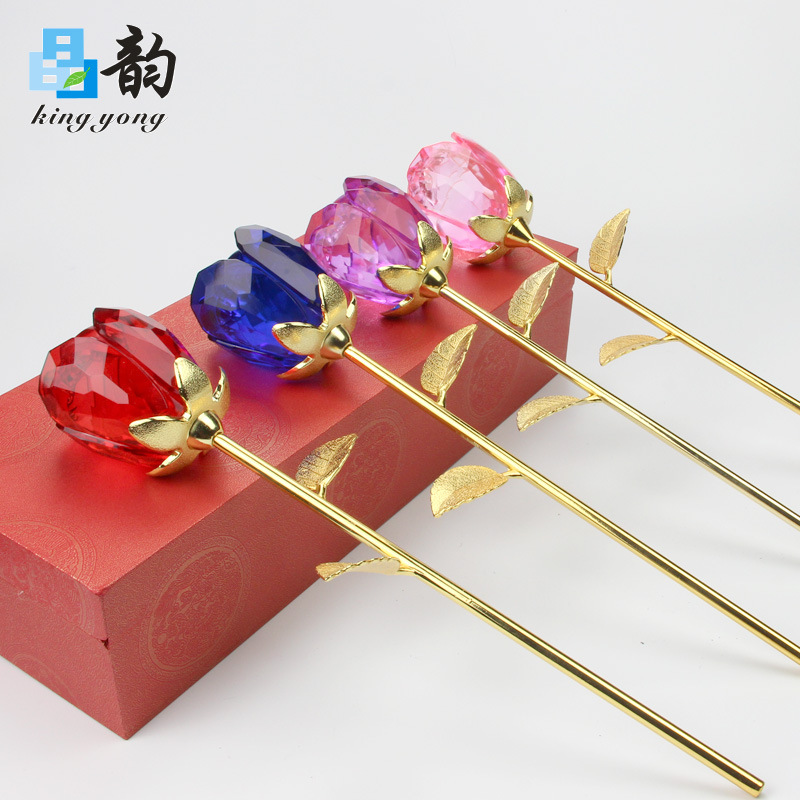 晶韵厂家供应创意水晶玫瑰花时尚家居装饰摆件情人节礼品