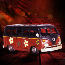新品推薦鐵皮彩繪創意小巴士車擺件 公交汽車模型巴士7346