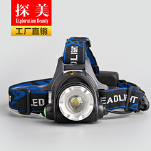 T6升級XM-L2 LED強光頭燈 伸縮變焦 充電遠射防水V9釣魚頭燈批發