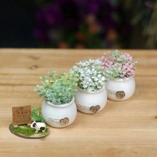 廠家直銷陶瓷盆栽辦公室迷你仿真花 車載擺件植物家居裝飾塑料花