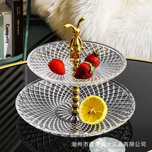 跨境歐式高檔玻璃二層三層水果盤客廳下午茶糖果盤甜品架點心玻璃