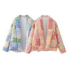 2024秋冬新品歐美跨境女裝街頭時尚休閑印花棉服外套 w028 5886