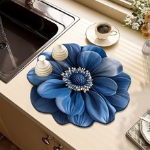 跨境現貨新款3D花朵瀝水墊廚房餐具隔熱墊吸水吸油硅藻泥防滑墊