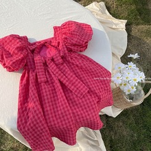韓國童裝女童泡泡袖連衣裙小女孩夏季洋氣露背兒童公主裙子