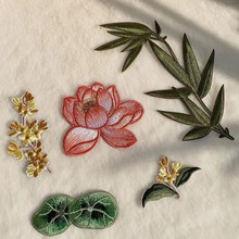寶藏一號中式竹子布貼衣服貼補丁貼荷花刺綉漢服旗袍中國風裝飾