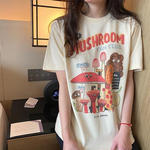 Dream The Mushroom Cute Women's T Shirt Harajuku Vintage 80s