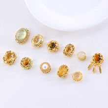 銅鍍金鑲嵌天然發晶魔盒戒面diy手串項鏈多通飾品配件通孔配飾