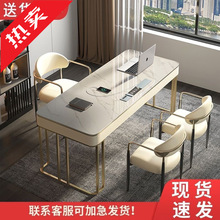 ir新中式岩板書桌家用現代簡約高級輕奢辦公寫字電腦桌清倉帶抽屜