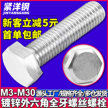 碳鋼4.8級鍍白鋅外六角螺栓六角頭螺栓外六角螺絲批發廠M6/M8/M12
