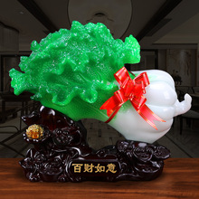 中式百財如意擺件樹脂工藝品禮品家居客廳擺件玉白菜擺件批發