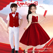 中小學生大合唱團演出服愛國詩歌朗誦演講比賽男女歌唱祖國中國紅