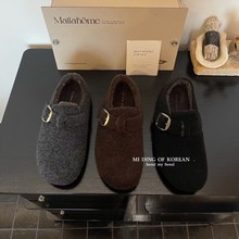 M-BK528#『踩雲感』韓系慵懶風毛呢勃肯鞋單鞋女