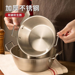 不銹鋼雙耳碗泡面碗加厚料理碗小吃沙拉碗高顏值卡通圖案大頭勺子