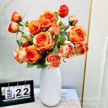 高仿真焦邊玫瑰花烤邊假花仿真花花束擺設客廳餐桌婚禮裝飾插花