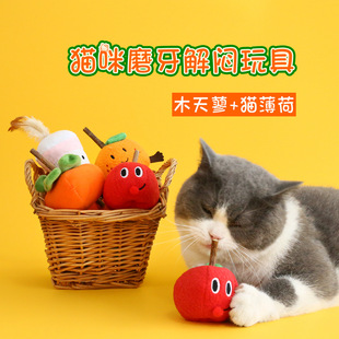 木天蓼貓玩具耐咬磨牙球貓咪自嗨解悶神器水果逗貓棒寵物用品批發
