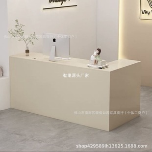 簡約現代收銀台服裝店鋪轉角吧台桌L型櫃台奶油風美容院接待前台