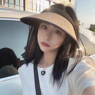 夏季ins遮陽黑膠帽韓版空頂防曬帽網紅大檐女草帽時尚發箍太陽帽