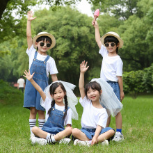 兒童背帶褲畢業季演出服男女幼兒園學生六一拍照套裝夏季衣服校服