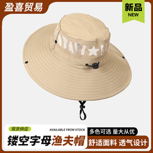 戶外鏤空字母漁夫帽夏季戶外遮陽帽釣魚帽純色漁夫帽批發夏季帽子