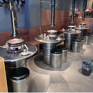 不銹鋼火鍋店圓桌子工業風韓式烤肉店餐飲西餐廳餐桌椅組合商用